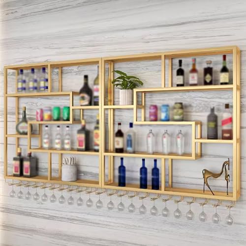 Soporte para botellas de vino metálico montado en pared dorado miniatura 5