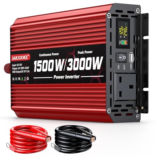 1500W Power Inverter 12V to 240V AC Car Converter with LCD Screen & 2 AC Sockets & USB for Camping,Motorhomes,Truck,Boat,Household,Van