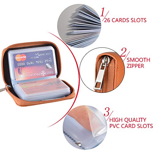Image of Easyoulife Genuine Leather Credit Card Holder Zipper Wallet with 26 Card Slots (Brown)