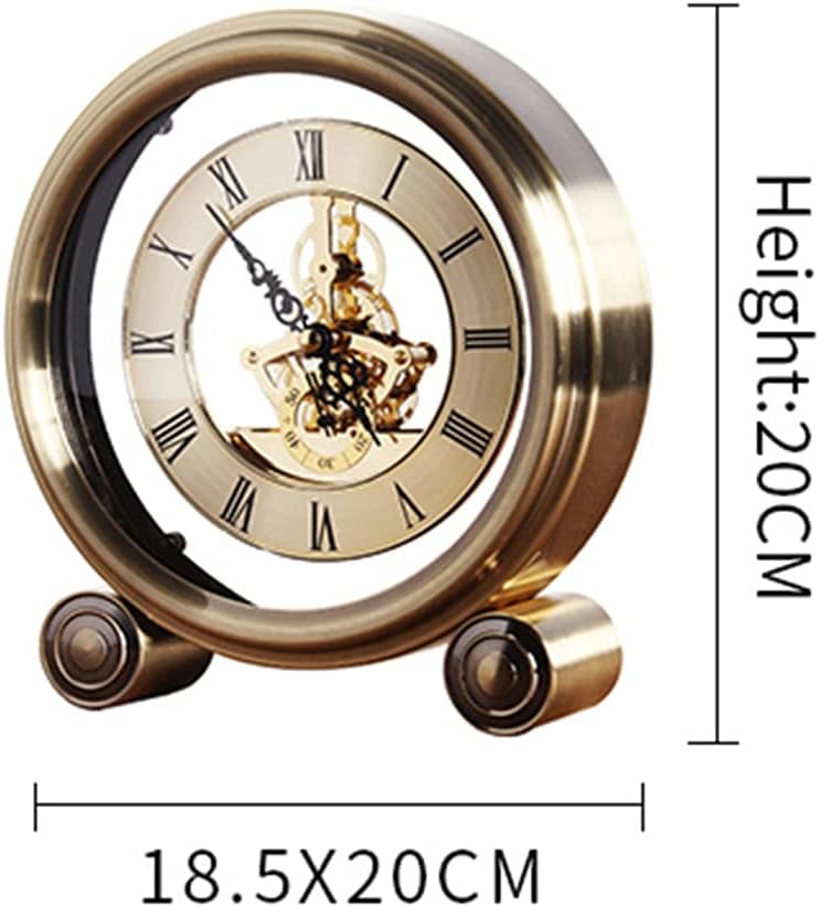 FMURY Vintage Table Clock Luxurious Quartz Silent Alarm Clock Retro StudyRoom Desk Horloge(E)