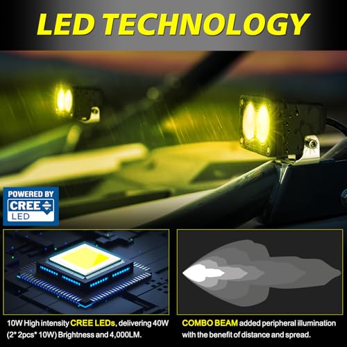 Image of Yellow LED Pods 3 inch 40W CREE LED Ditch Lights Off Road Lights | High Intensity CREE LEDs, Spot Flood Combo Small Yellow LED Fog Chase Lights for Truck Motorcycle SUV UTV ATV Dirt Bike