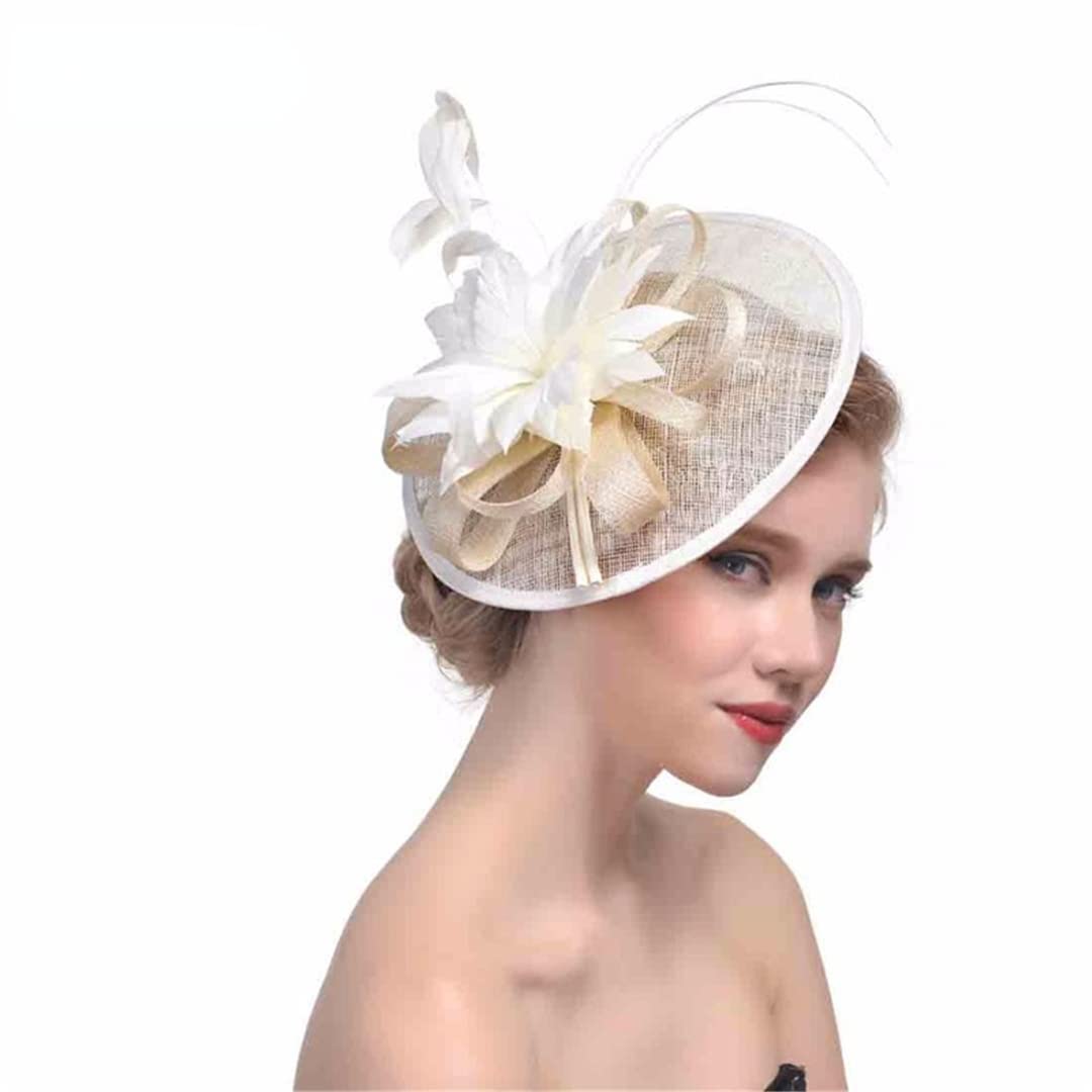 Eleganckie, kwiatowe ozdoby do włosów z piór, kapelusze, akcesoria do włosów na sze, akcesoria do włosów na wesele, nakrycia głowy na przyjęcia kościelne, spinka do włosów z piórami (beżowa)