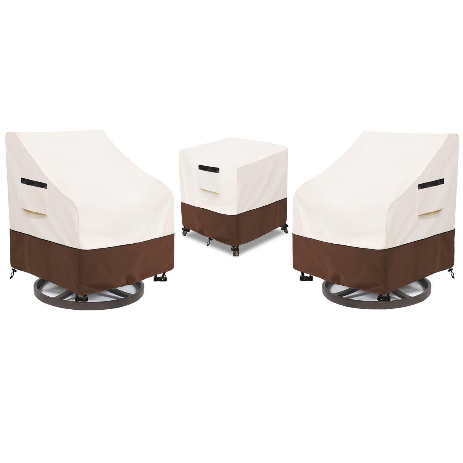 Aacabo Patio Furniture Set Covers for 3 Piece Outdoor Bistro,Waterproof 100% Outdoor Furniture Cover for 2 Swivel Chairs and Coffee Table,Beige