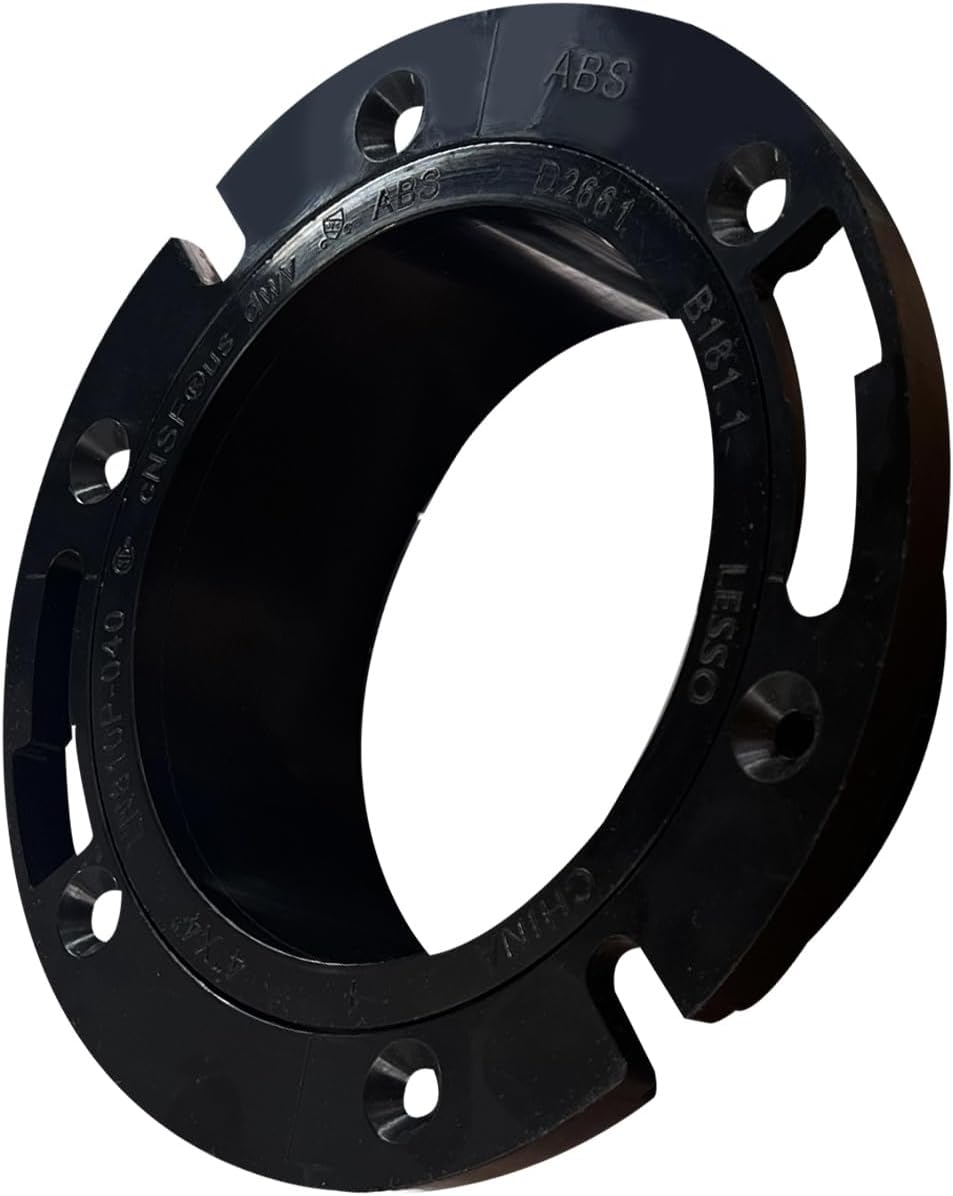 Lesso Level-Fit Straight Centered Closet Flange | 4x4 | ABS Plastic | Toilet-to-Floor Mount (Flange Only)