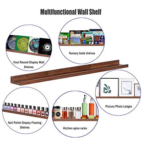 Floating Shelves Wood Wall Shelves Light Walnut 48 Inch Long Wall Hanging Picture Photo Ledge Shelf Rustic Modern Narrow Shelves For Wall Decor Storage And Display Nursery Book Shelves A Set Of 3 #TOP1