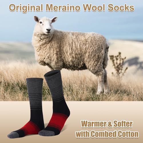 FITRELL 4 Pack Men's Merino Wool Hiking Socks, Wicking Cushioned, Warm Thermal Lightweight Boot Crew Dress Socks2