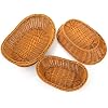 Yarlung 3 Pack Small Woven Breads Baskets, Oval Fruit Baskets Stackable Plastic Wicker Basket for Serving Vegetables, Kitchen, Restaurant, Outdoor, Imitation Rattan Brown, 3 Sizes