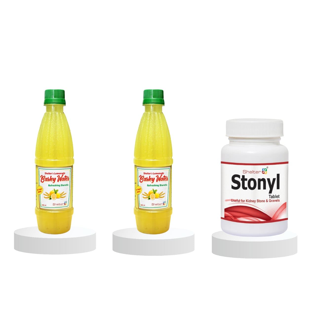Shelter Combe Pack, 60 Tablet And (400 ML) 2 Lemon Barley Water Juice For Kidney Stones-image-47