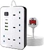 extension lead with usb slots 2500W -2m long cable - copper clips - 13A 220V - multi usb plug Cord UK - power strip with USB Socket, 8 in 1 mobile charging USB C PD 5V/2.1A
