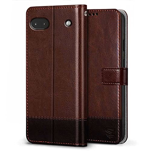 Image of FLIPPED Vegan Leather Flip Case Back Cover for Google Pixel 6A (Flexible, Shock Proof | Hand Stitched Leather Finish | Card Pockets Wallet & Stand | Brown with Coffee)