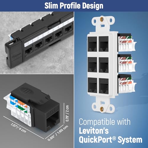 Image of Everest 45 Degree RJ45 Cat6 Keystone Jacks Slim Profile 20-Pack Black | Compatible with 45 Angled Speed Termination Tool - 45Term (B0BL3GS7ZY)