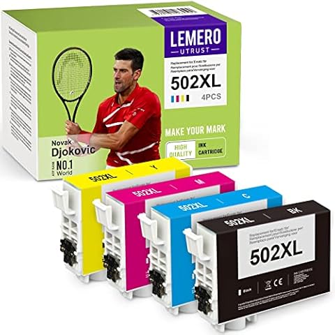 LEMEROUtrust 502XL Ink Cartridges Compatible for 502 XL for Workforce Workforce WF-2860D WF-2860DWF WF-2865DWF Expression Home XP-5100 XP-5105 XP-5115(Black/Cyan/Magenta/Yellow) Cover