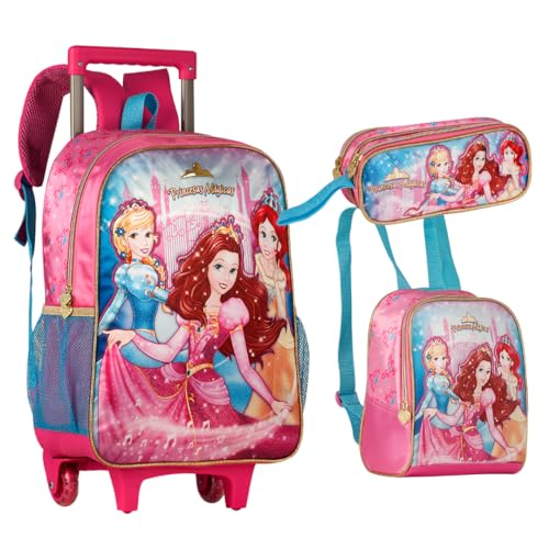 Kit Escolar Mochila de Rodinha Lancheira Estojo Princesas PR23023K
