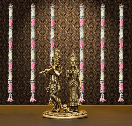 Image of Tia Crafts Artificial White Gajra Jasmine & Colourful Flower Strings Wedding Decorations, Event Decor Perfect Diwali, Ganpati & Pooja /Temple /Mandir Decoration, 5Ft (Baby Pink - 5Ft, 6, 5 Feet)