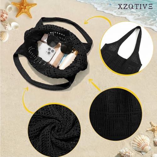 Image of XZQTIVE Crochet Tote Bag for Women Mesh Beach bag for Summer Vacation Aesthetic Hobo Knit Shoulder Bag