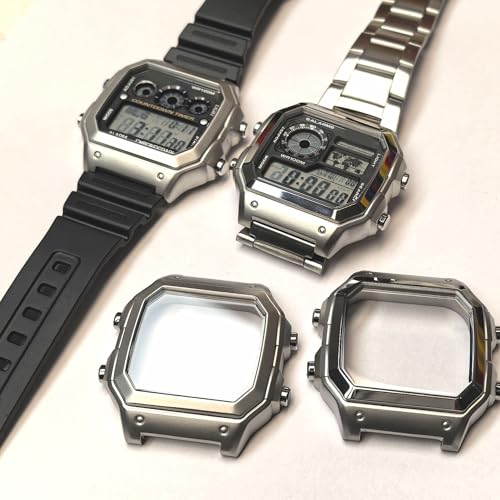 Image of For AE-1200WH Watch Steel Case AE1200 Mod Kit Stainless Steel Watch Metal Case Matte Silver