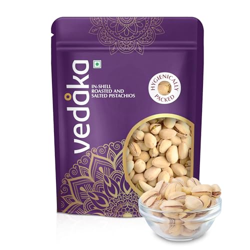 Image of Amazon Brand - Vedaka Roasted & Salted California Pistachios In-Shell | 500 g | Boosts Immunity | Convenient Snacking | Nutty Flavour and Pleasant Aroma
