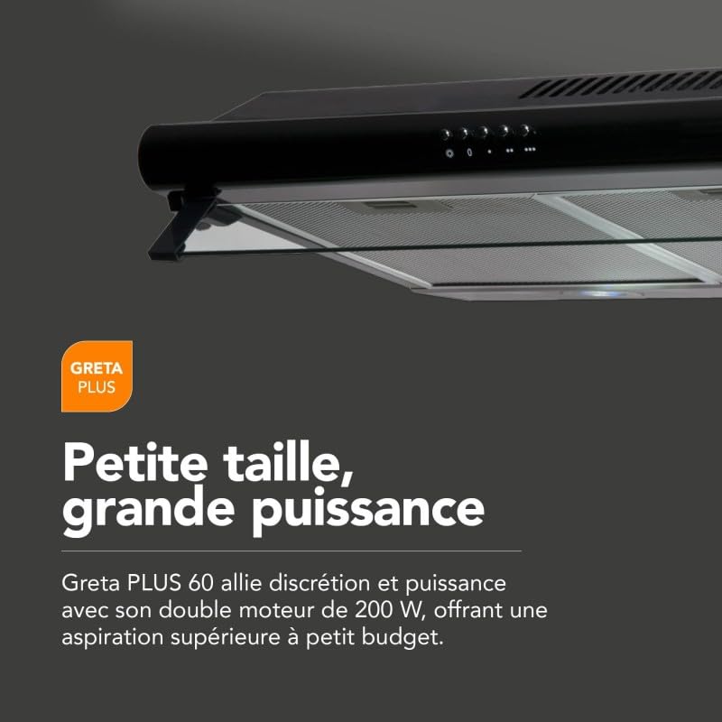 Hotte casquette visière BELDEKO 60 cm – Noir – Double moteurs – Débit jusqu’à 435 m³/h – 3 vitesses – Filtres lavables + filtre à charbon – Éclairage LED – Évacuation ou recyclage – Marque française