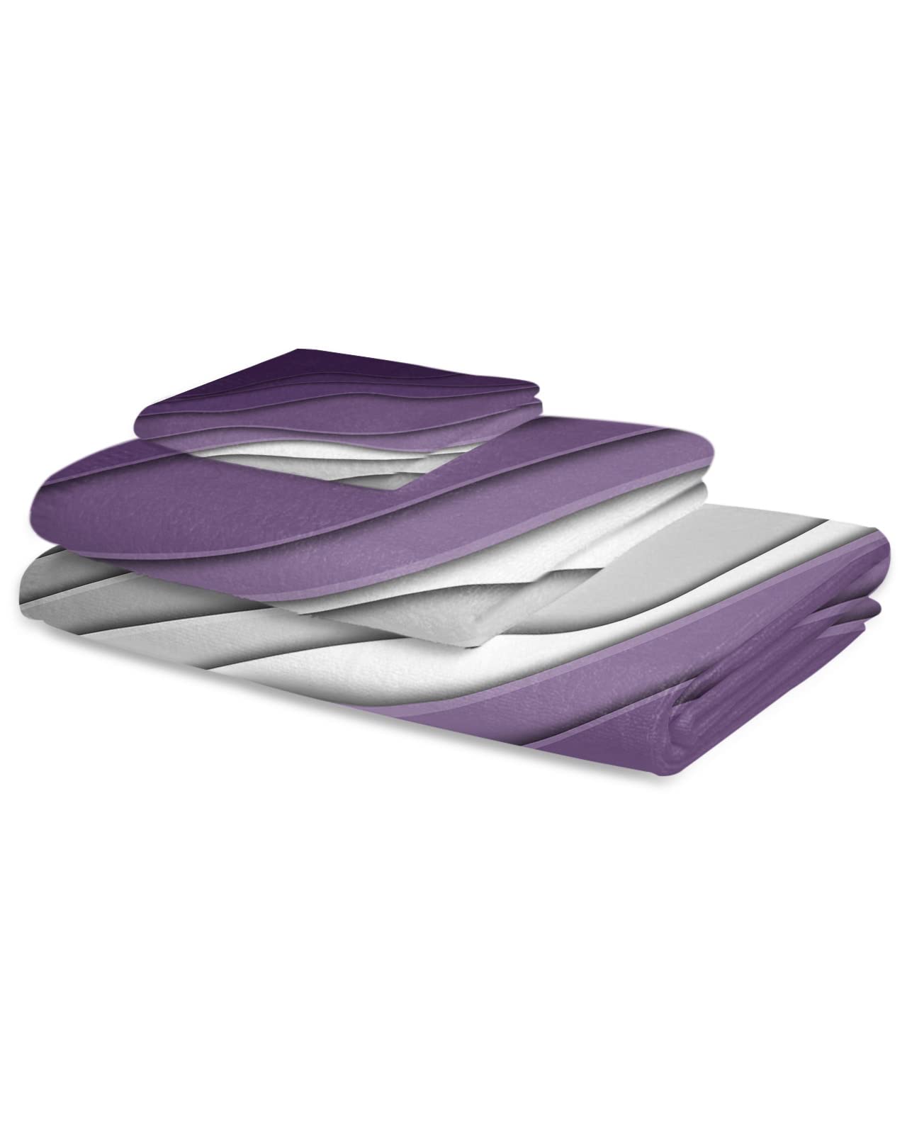 3 Piece Luxury Bath Towel Set - Purple & Gray Abstract Ombre Geometric Towels (1 Bath, 1 Hand, 1 Washcloth)