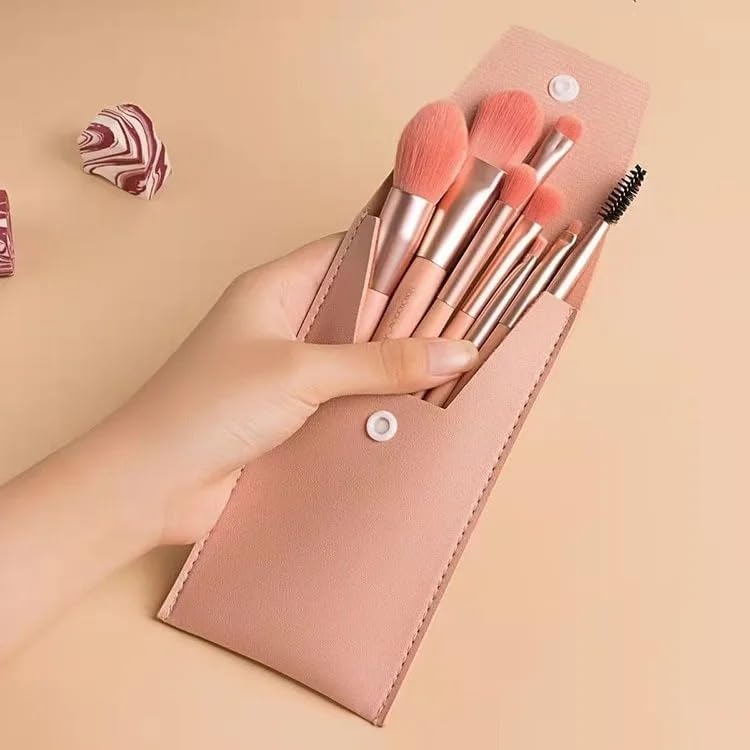 8 Pack Travel Makeup Brush Set - Mini Short Handle Brushes, Portable Kit for Foundation, Blush, Eyeshadow, Soft Synthetic Bristles for Beginners & Professionals