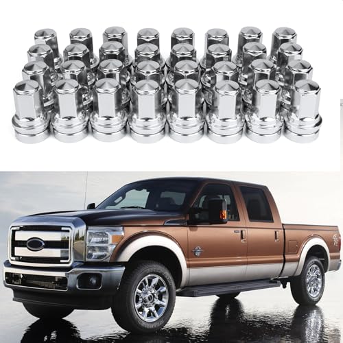 Image of F250 Lug Nuts, 32 Pcs M14x1.5 One-Piece Design Chrome Lug Nuts for 2017-2026 Ford F250 F350 Super Duty, HCPZ-1012-B HCPZ-1012-A
