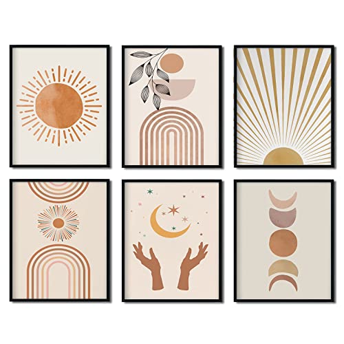 Abstract Decor Sun Wall Art - Mid Century Boho Prints Unframed Minimalist Line Bohemian Posters 8 X 10 Inches Moon Paper Pictures Modern Earthy Aesthetic Decorations For Boys Girls Bedroom Living Room #TOP9