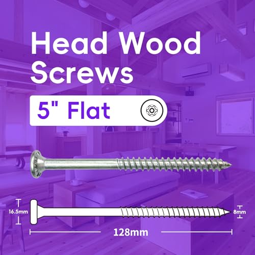 Tornillos para madera de cabeza plana de 5 pulgadas - diseño flush star, rosca gruesa, paquete a granel de 250 unidades para bricolaje, carpintería y construcción miniatura 3