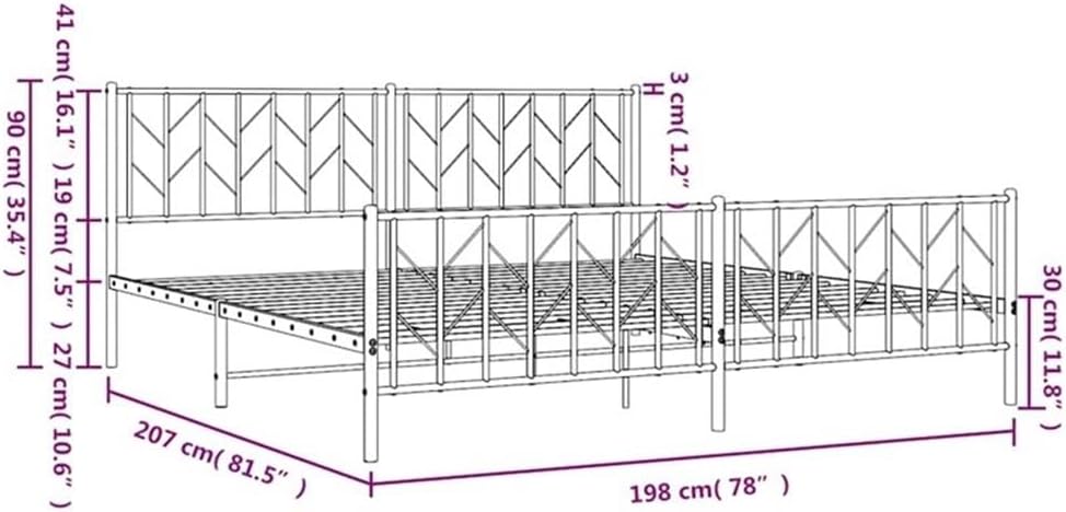 Pemberly Row Powder-Coated Steel King/Double Bed Frame, Black Finish, Sturdy Metal Frame, 78 x 81.5 x 35.4 in, Rectangular Design, Easy Assembly, Bedroom Furniture for Comfortable Indoor Sleeping