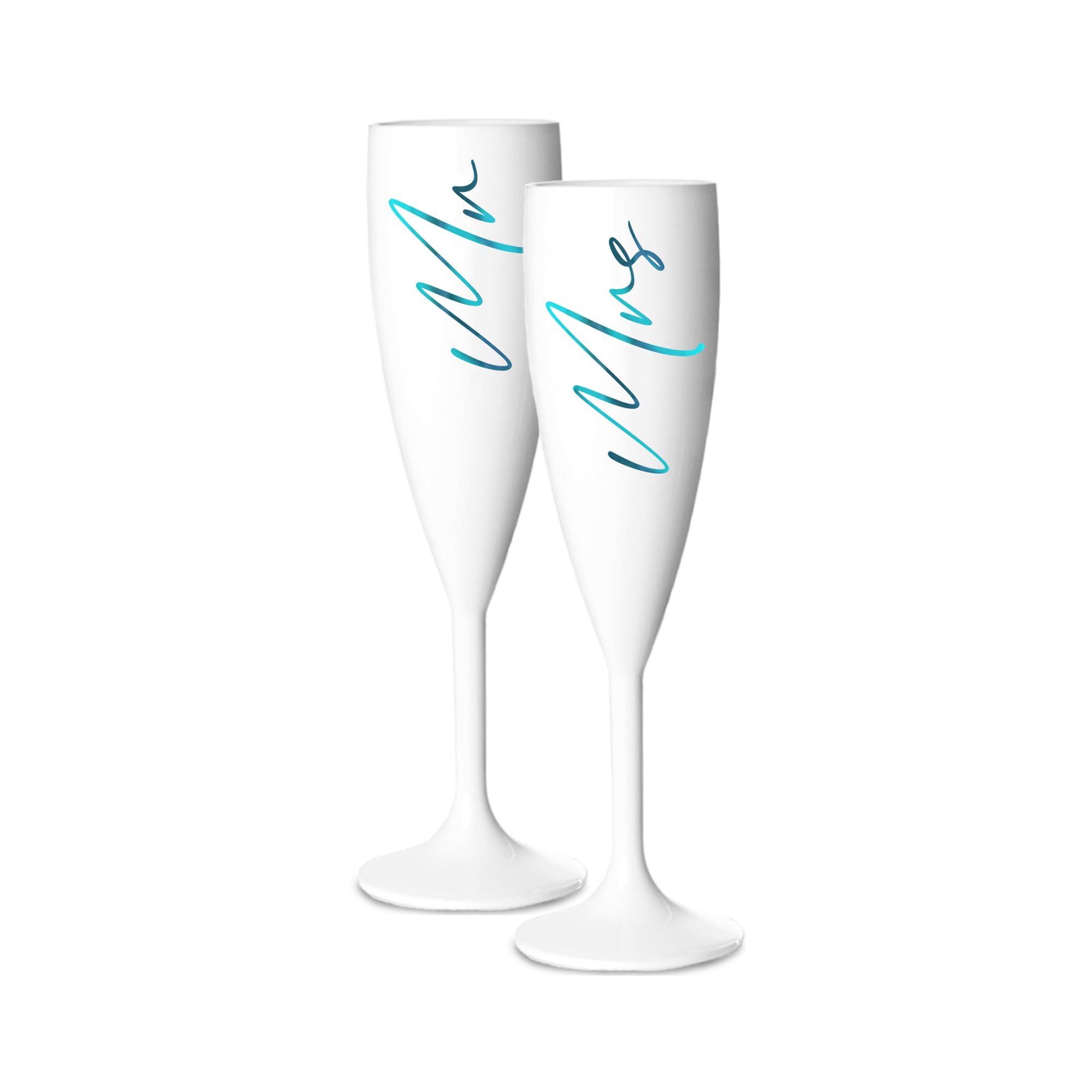 Print Maniacs Champagne Premium White Flute Glass Bride Groom Mr Mrs Wedding Maid Honour Wine Cocktail Prosecco Celebrations Gift (Teal, Mr + Mrs Set)