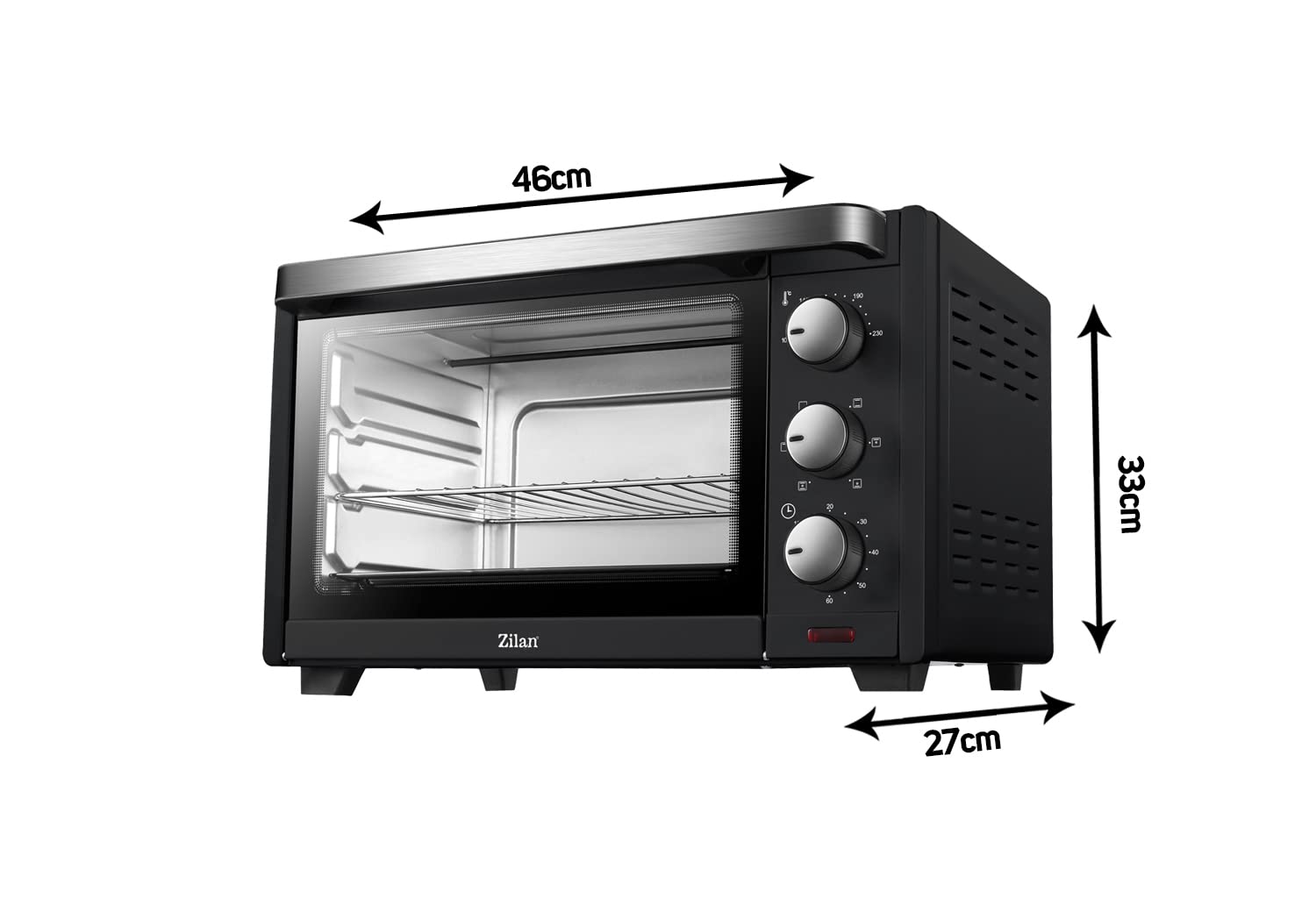 zilan z şekil Four Electrique - Four à Convection - Avec Lampe Intérieure - Double Protection en Verre - 19 Litres, Noir
