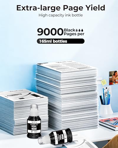 Image of 32XL Ink Bottle Black for HP 32XL Black Ink Bottle Works with HP Smart Tank 7602 5101 6001 7001 5000 7301 7302 7601 6002 5103 5102 Plus 651 551 755 757 455 457 450, 1VV24AN(2-Pack, 165ML)