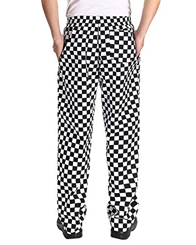 Men’s Black And White Checkerboard Print Chef Pants With Elastic Waist Drawstring Baggy Chef Uniforms Smallplaid Xxl #TOP5