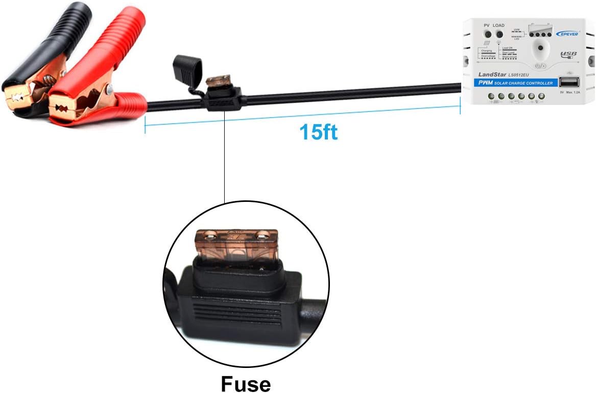 15ft cable with inline fuse and alligator clips