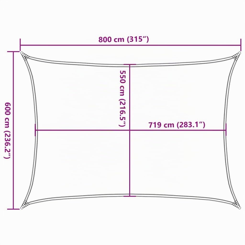 vidaXL Vela Parasole 160 g/m² Rettangolare Grigio Chiaro 6x8 m in HDPE, vela ombreggiante, ombra da patio, tettoia ombreggiante, vela da giardino