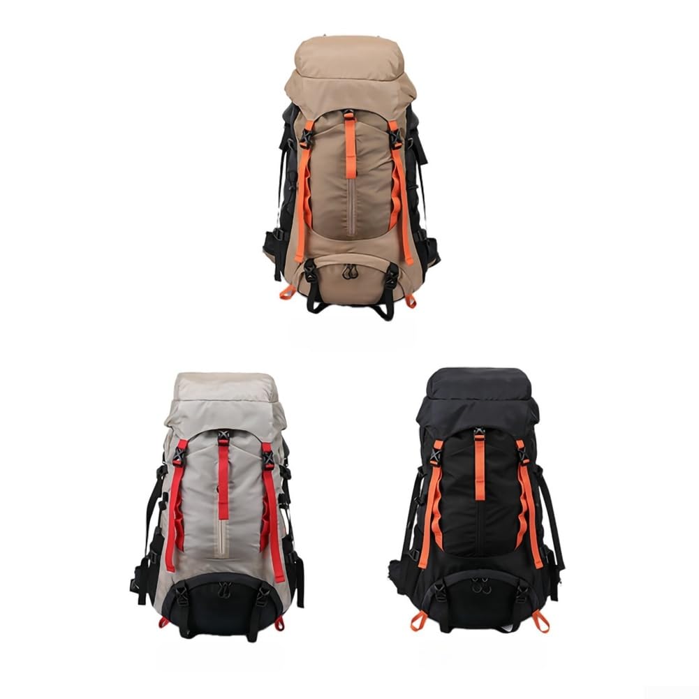 Zaino da trekking 36-55L impermeabile zaino da viaggio leggero poliestere campeggio con copertura antipioggia scomparti multipli (grigio)