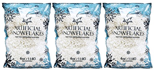 Set of 12 Ounces of Artificial Snow Flakes 4 Oz Bags Blue Printed Polybag