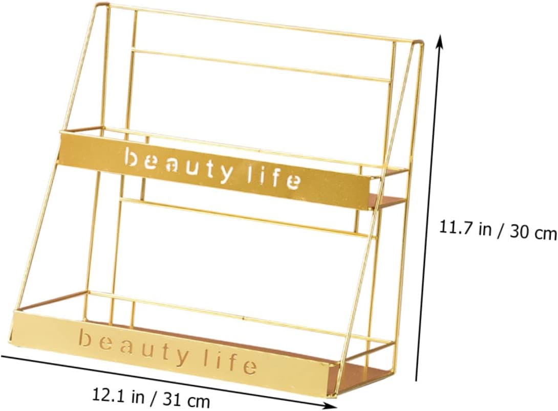 2-Tier Iron Cosmetics Storage Rack Adjustable Desktop Sundries Shelf for Bathroom Space-Saving Organizer for Makeup and Toiletries