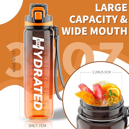 Wasserflasche, motivierende Wasserflaschen mit Zeitmarkierung, Tritan und BPA-frei, Sport-Wasserflasche mit Trinkzeit und Riemen, breite Öffnung, auslaufsicher, Geschenk für Weihnachten,