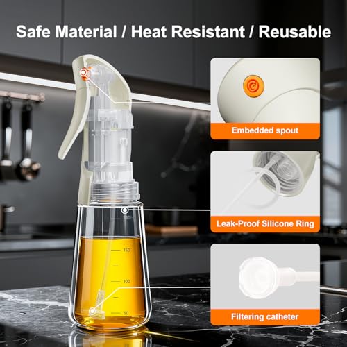 Ibergrif Refillable Glass Oil Sprayer & Dispenser 180ml – Precision 1g Pump Spray Bottle for Air Fryer & Kitchen, Borosilicate Glass, BPA-Free, Anti-Drip, White, M528W - Image 3
