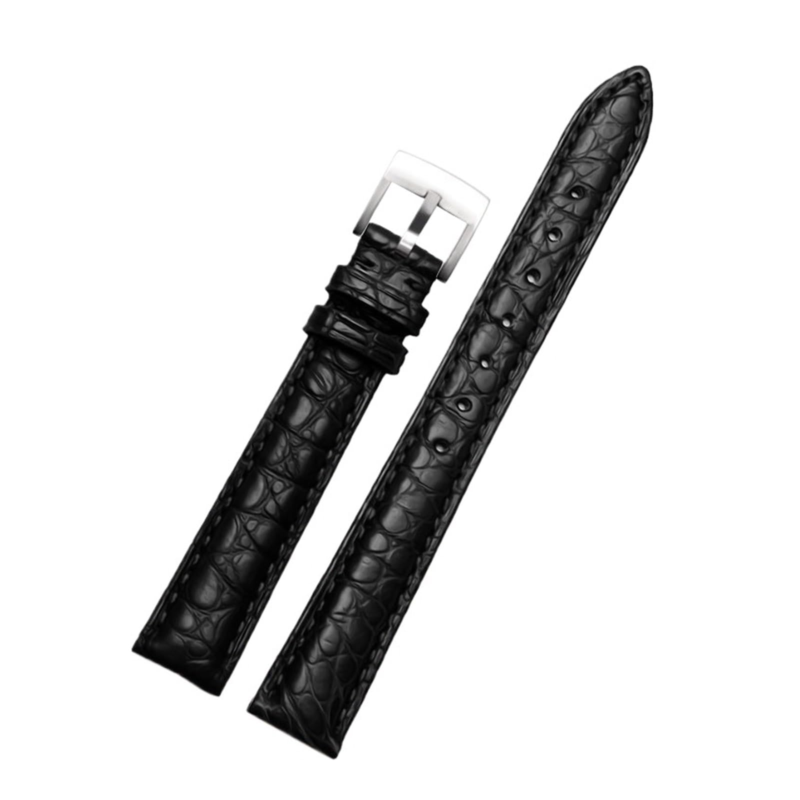 Bracelet de Montre en Crocodile Compatible avec Longines Tissot IWC 12 mm 13 mm 14 mm 15 mm 16 mm 17 mm 18 mm Noir Marron Blanc Ligne Alligator Bracelet de Montre(Black-S pin,12mm)