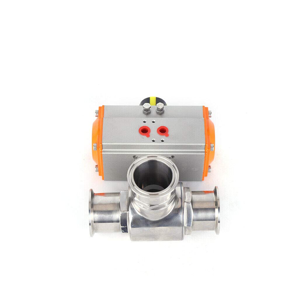 Valvola a sfera ad azionamento pneumatico Attuatore per valvola a sfera a semplice effetto con porta a T a 3 vie Attuatore per valvola a sfera pneumatica Tri-Clamp sanitario da 2 pollici in acciaio