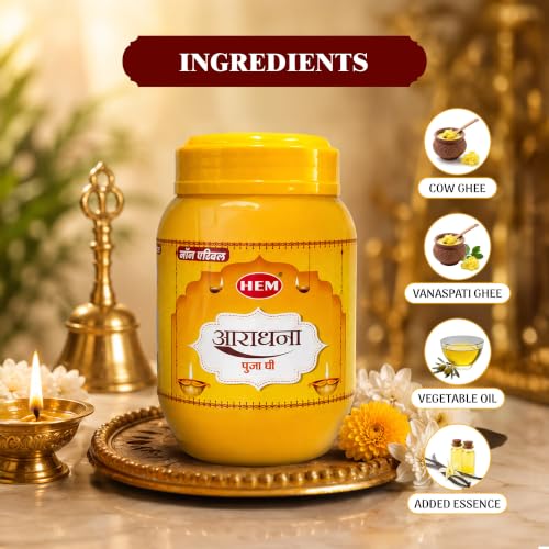 Image of Hem Aradhana Puja Ghee | 450ml Non-Edible Ghee for Lighting Diyas, Lamps & Rituals | Perfect for Pooja, Prayers, Festivals & Devotional Use | Pure Aromatic Ghee for Worship & Spirituality | Pack of 3