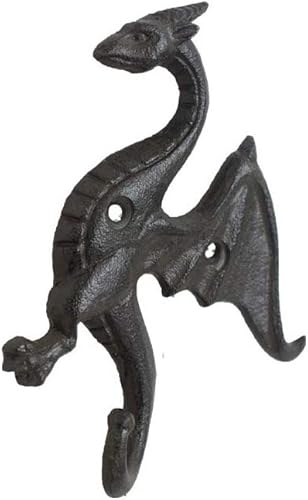 Miniatura 2 de Ganchos de montaje en pared de dragón, decorativo, rústico, de hierro fundido, dragón, soporte de estante resistente para colgar abrigos, llaves,