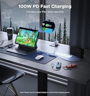 WARRKY Video Capture Card with 100W Power Delivery & Right-Angle USB-C | 1080P 60Hz HD | Streaming Capture Card Designed for Quest 3 / iPad, Compatible with Switch, PS5, PS4