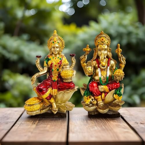Image of YASHONIDHI Lakshmi Ganesh Idols Set, Gold and Maroon Color, Laxmi Ganesha Murti for Diwali Pooja, Puja Room, Ideal Gift for Housewarming & Festivals