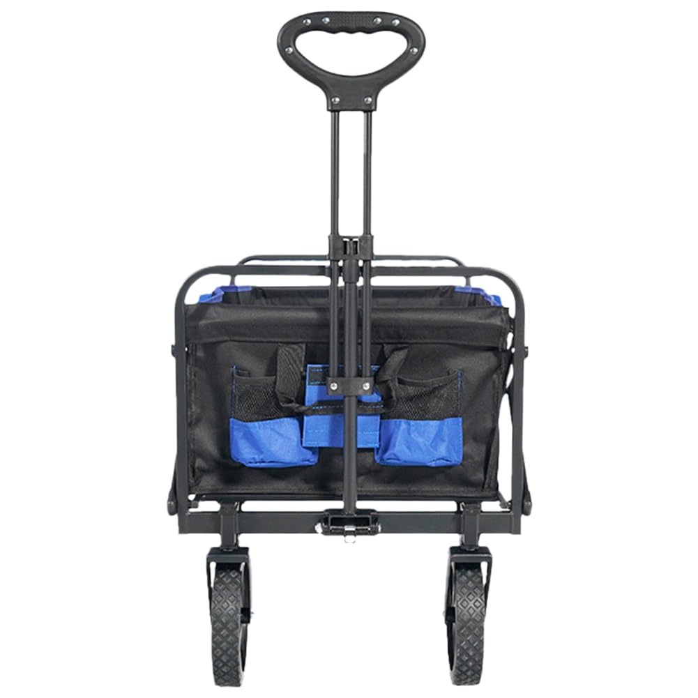 MUWO Carro plegable de 90 x 52 x 55 cm, carro de mano para un transporte cómodo con hasta 100 litros de volumen, soporta hasta 110 kg y ruedas delanteras giratorias 360° (azul/negro)