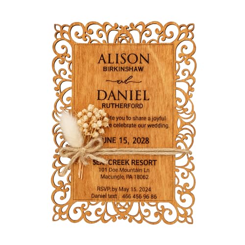 TrendPrintStore Personalized Wedding Invitations, Laser Cut Wedding Invitation, Flower Wooden
