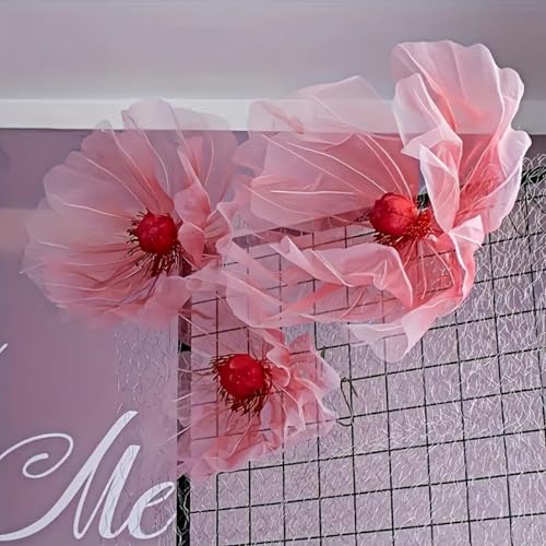 LG LOUIS GARDEN Artificial Flowers Decoration,Large Handcrafted Delicate Petals,Silk Giant Flower Decorations for Spring Wedding Arrangements,Flower Wall Decor,Only Flower Head,3 Pcs/Set,Red