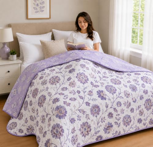 Image of RRC Cotton Jaipuri Rajai for Double Bed | Floral Print AC Comforter | Lightweight 200 GSM Summer Quilt | Soft Breathable Cotton Quilt | Pack of 1