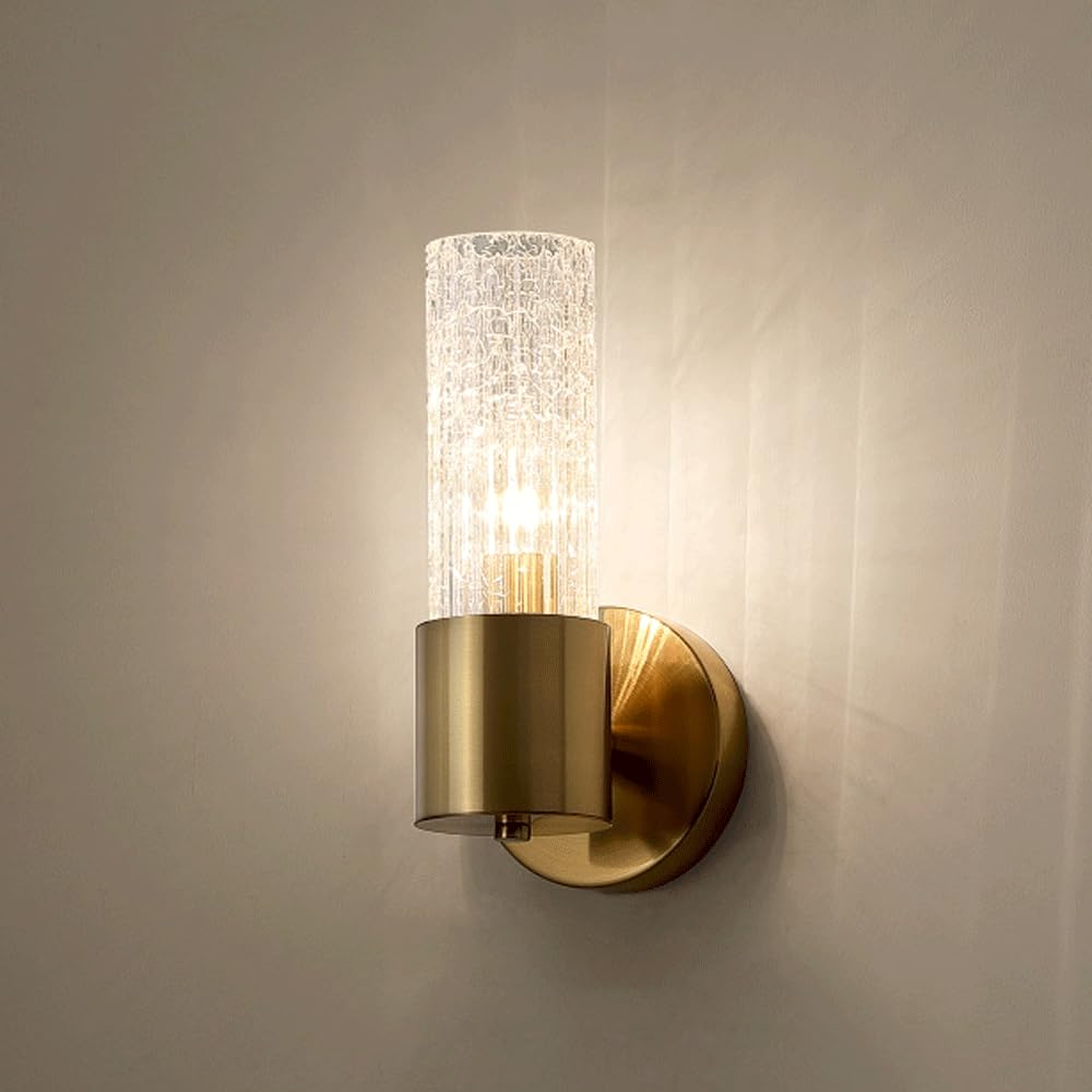 JYBNBBE Modern Wall Sconce Lights for Indoor Gold Creativity Ice Cracked Glass Shade Fixtures, Bathroom Vanity Light Fixtures, Metal Wall Lamp for Living Room Hallway